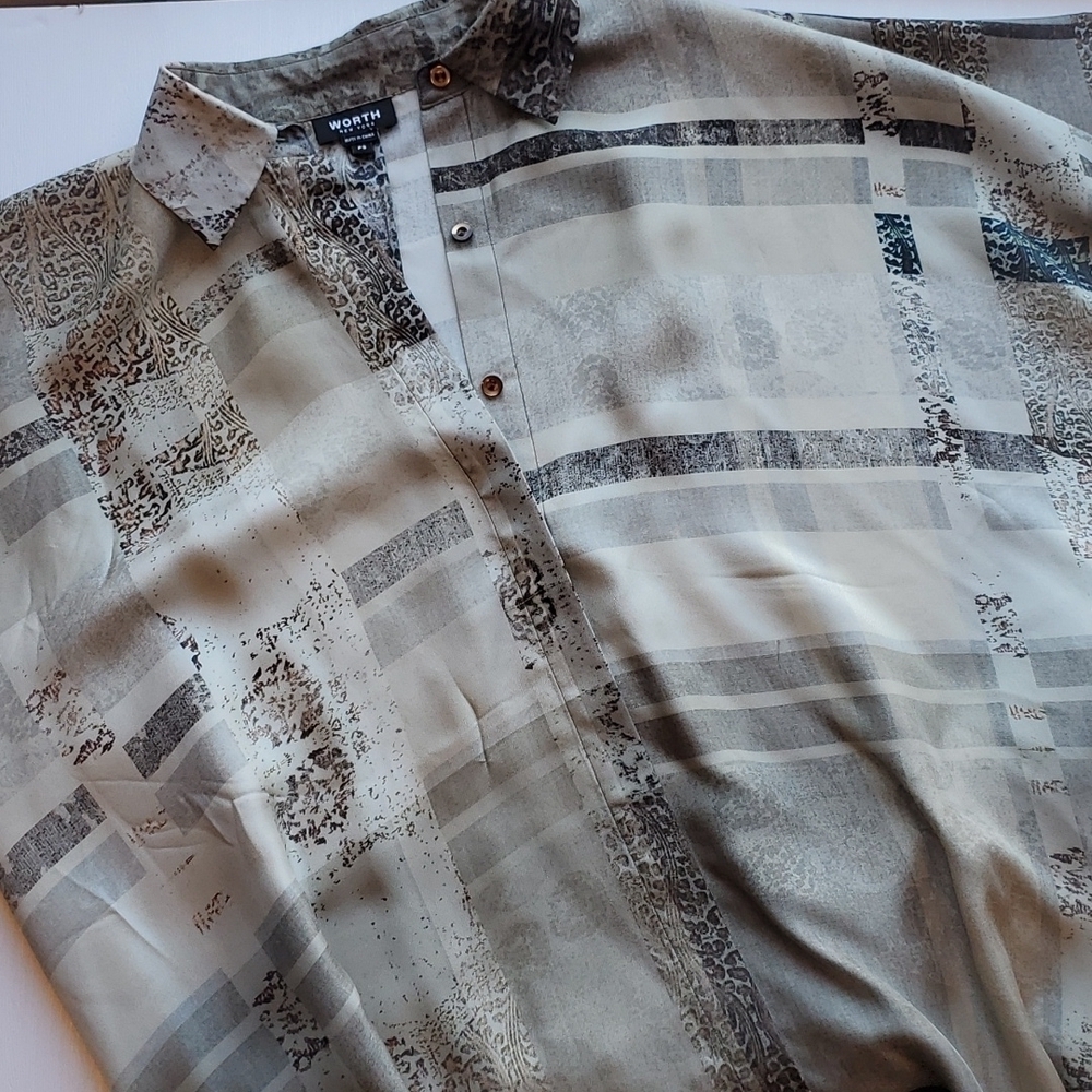 WORTH NY Silk Animal Print Oversized Button Up PS